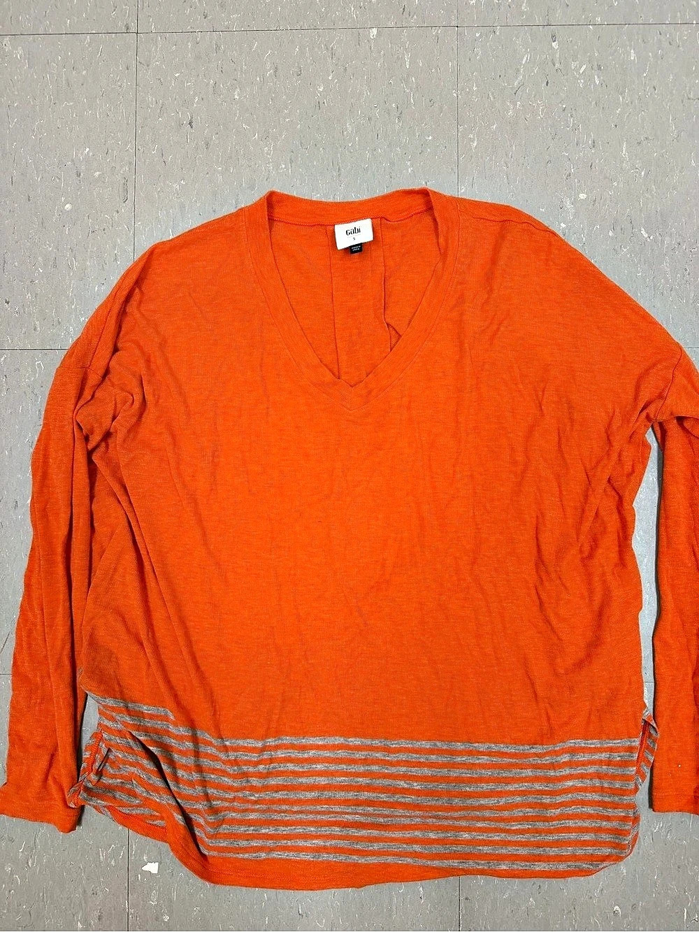 cabi Striped Long Sleeve Top in Orange & Gray Size Small